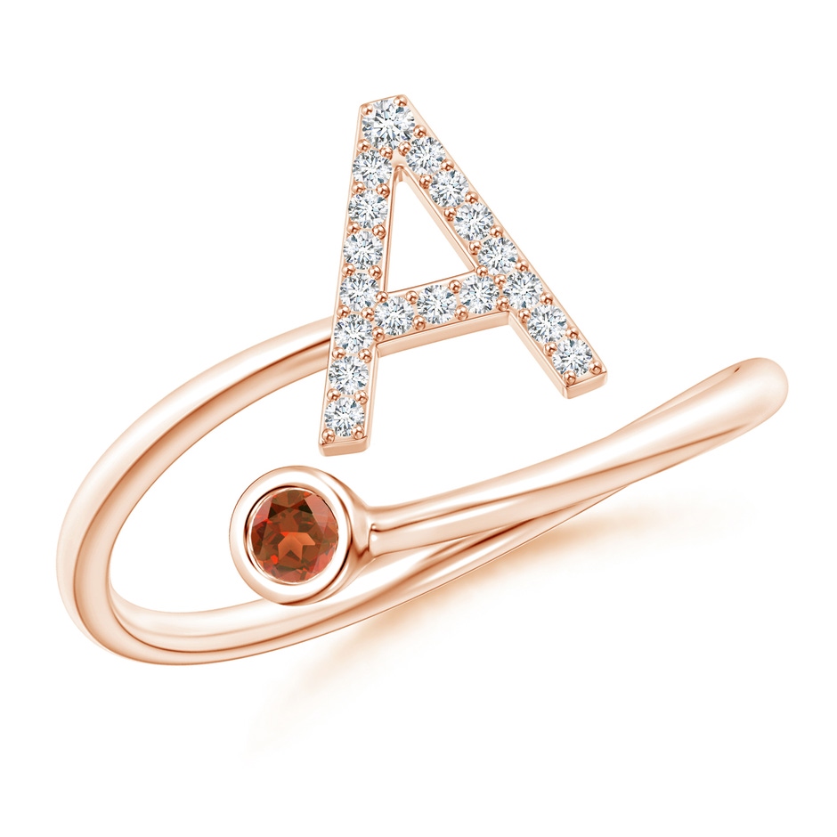 2.5mm A Capital "A" Diamond Initial Ring with Bezel-Set Garnet in Rose Gold 