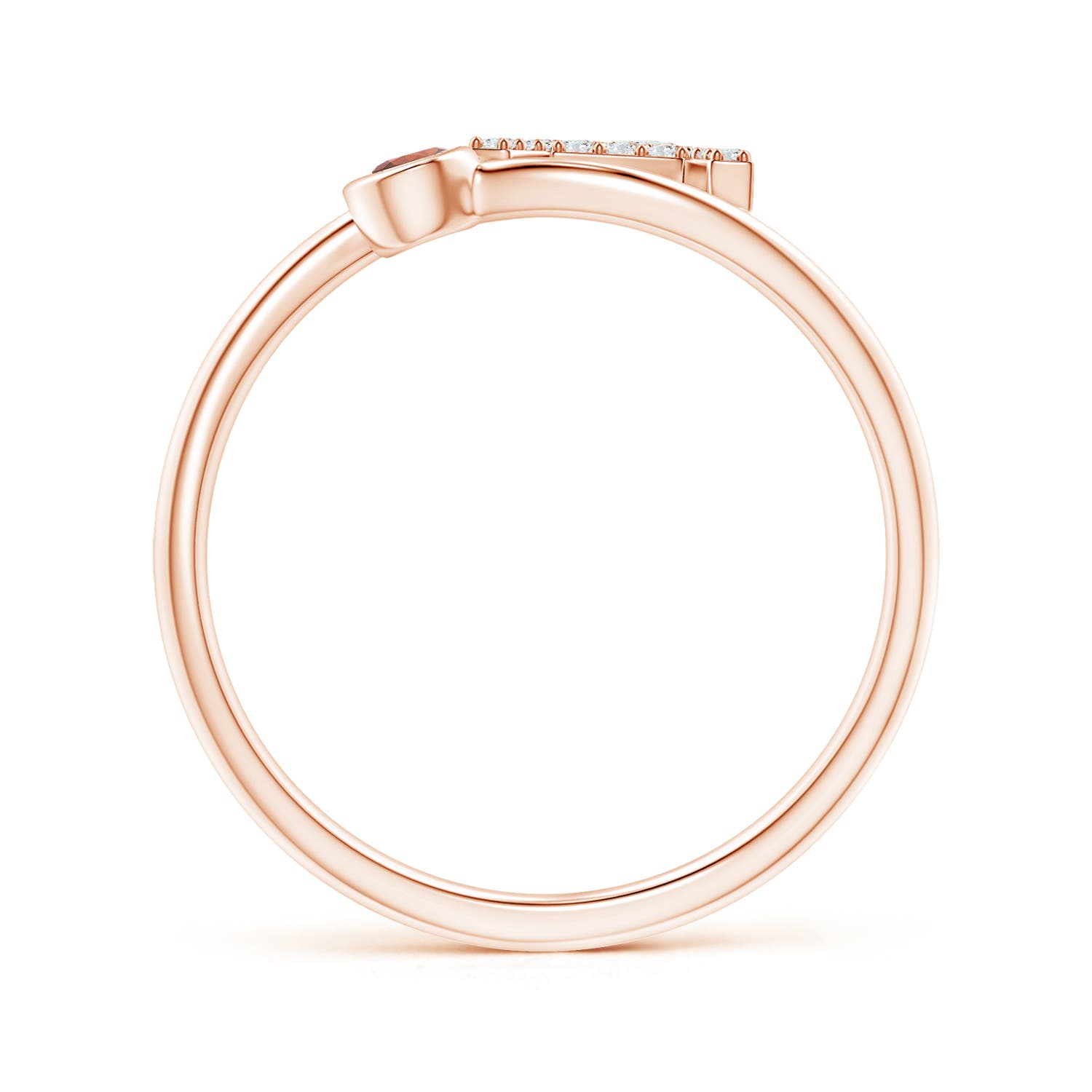 2.5mm A Capital "A" Diamond Initial Ring with Bezel-Set Garnet in Rose Gold - side 2