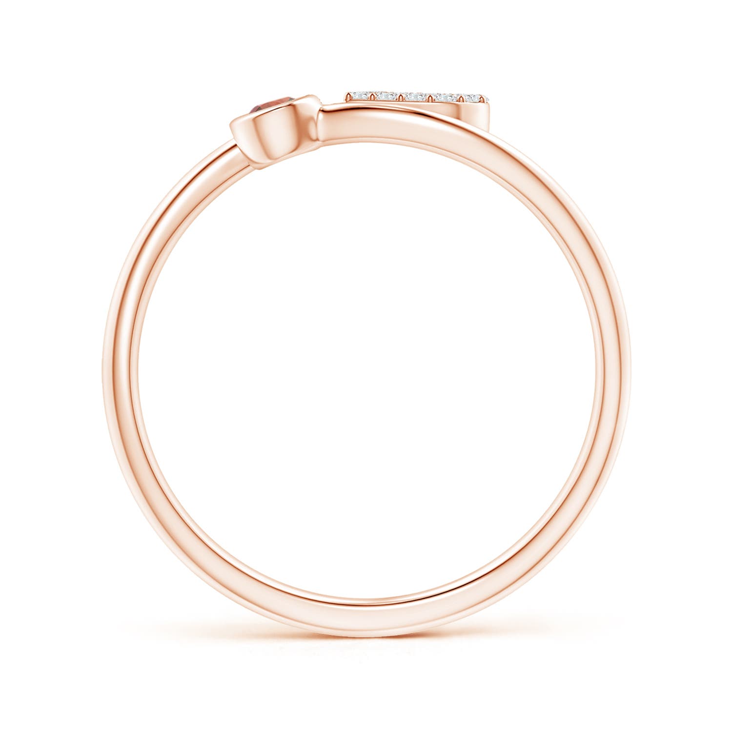 2.5mm A Capital "B" Diamond Initial Ring with Bezel-Set Garnet in Rose Gold - side 2