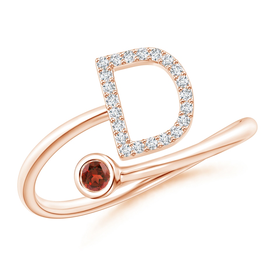 2.5mm AAA Capital "D" Diamond Initial Ring with Bezel-Set Garnet in Rose Gold 