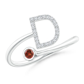 2.5mm AAA Capital "D" Diamond Initial Ring with Bezel-Set Garnet in White Gold