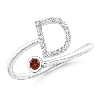 2.5mm AAAA Capital "D" Diamond Initial Ring with Bezel-Set Garnet in White Gold