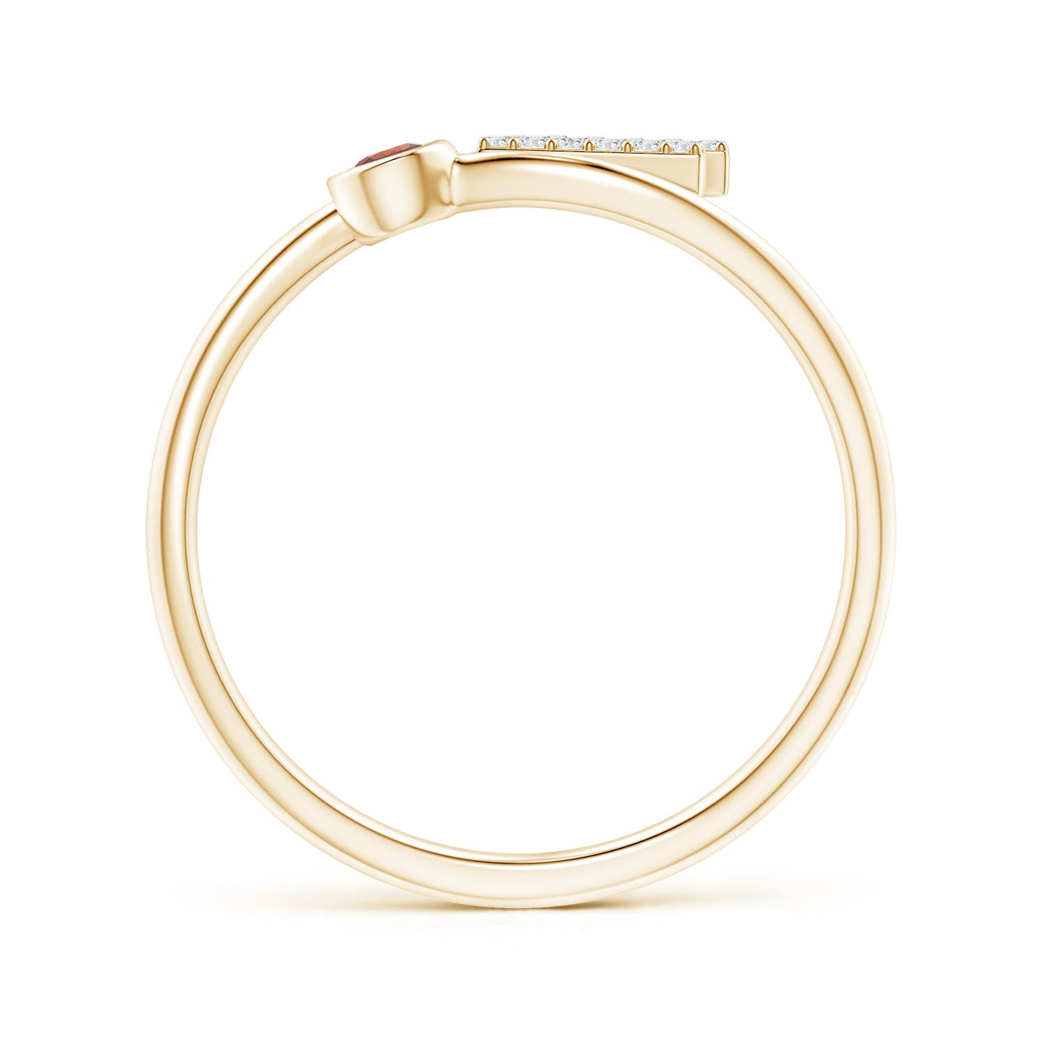 2.5mm A Capital "E" Diamond Initial Ring with Bezel-Set Garnet in 18CT Yellow Gold - side 2