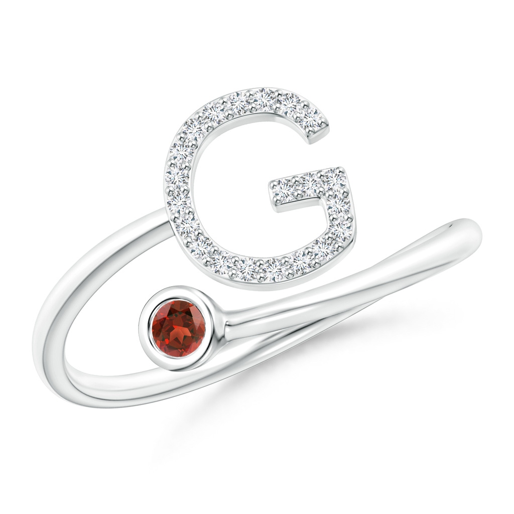 2.5mm AAA Capital "G" Diamond Initial Ring with Bezel-Set Garnet in White Gold