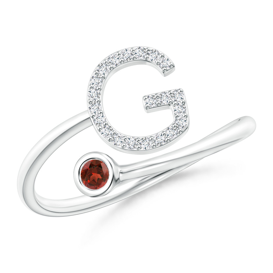 2.5mm AAAA Capital "G" Diamond Initial Ring with Bezel-Set Garnet in White Gold 