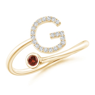 2.5mm AAAA Capital "G" Diamond Initial Ring with Bezel-Set Garnet in Yellow Gold