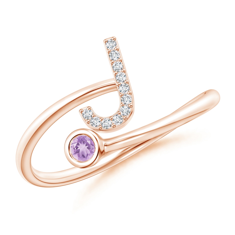 2.5mm A Capital "J" Diamond Initial Ring with Bezel-Set Amethyst in Rose Gold 