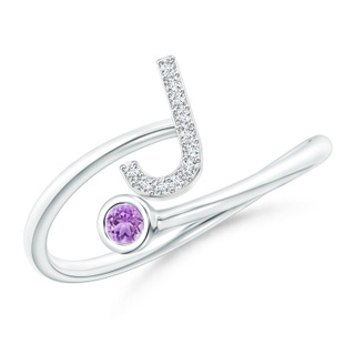 2.5mm AAA Capital "J" Diamond Initial Ring with Bezel-Set Amethyst in White Gold