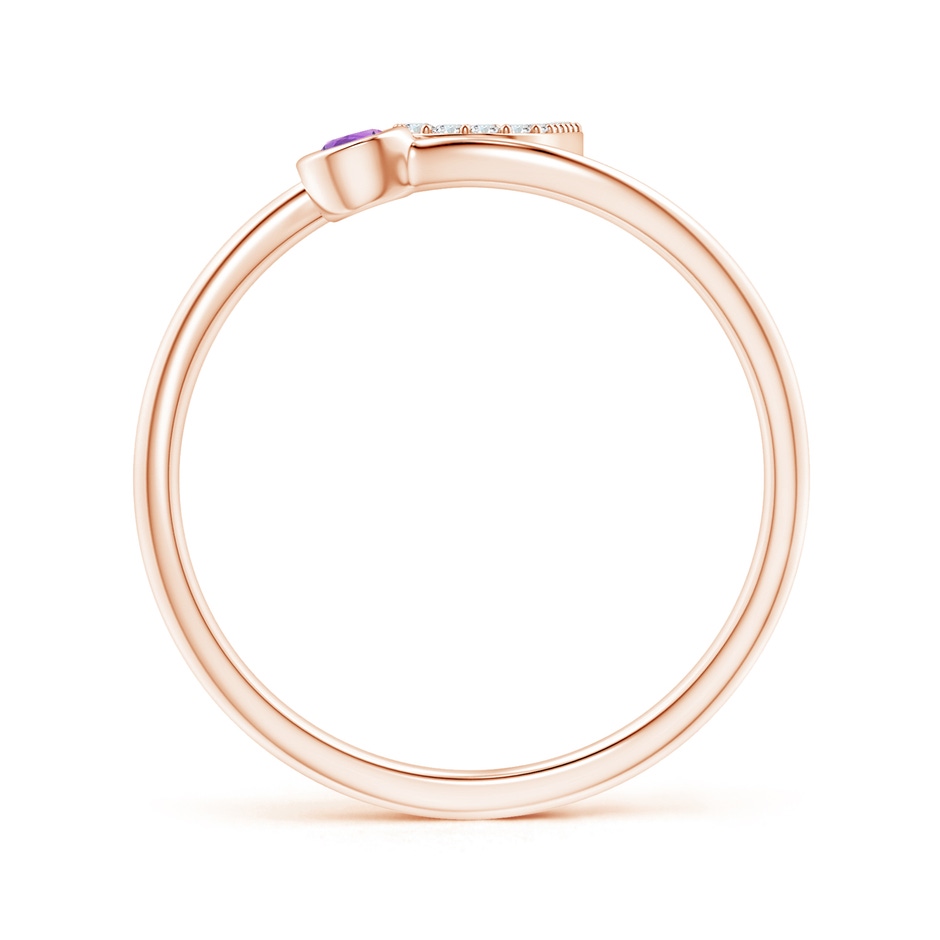 2.5mm AAAA Capital "J" Diamond Initial Ring with Bezel-Set Amethyst in Rose Gold side 1