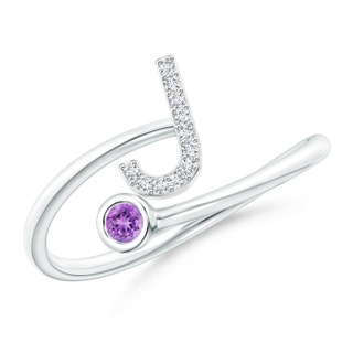 2.5mm AAAA Capital "J" Diamond Initial Ring with Bezel-Set Amethyst in White Gold