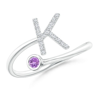2.5mm AAA Capital "K" Diamond Initial Ring with Bezel-Set Amethyst in White Gold