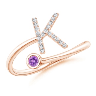 2.5mm AAAA Capital "K" Diamond Initial Ring with Bezel-Set Amethyst in Rose Gold