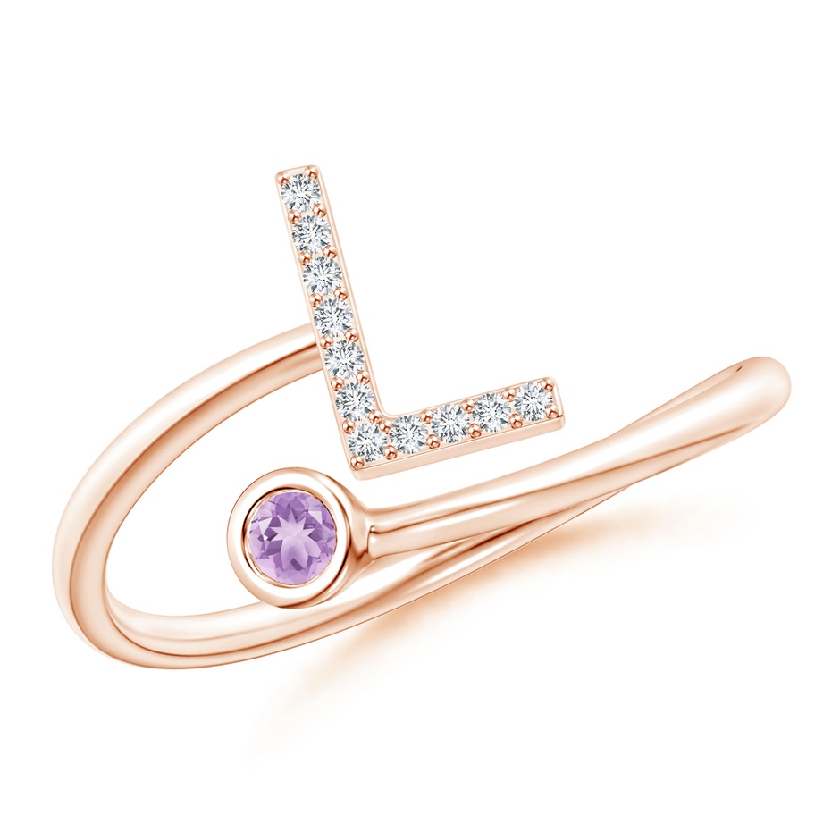 2.5mm A Capital "L" Diamond Initial Ring with Bezel-Set Amethyst in Rose Gold 