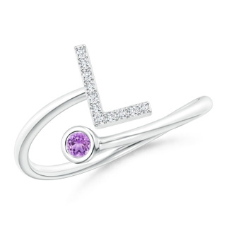 2.5mm AAA Capital "L" Diamond Initial Ring with Bezel-Set Amethyst in White Gold