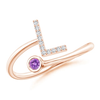 2.5mm AAAA Capital "L" Diamond Initial Ring with Bezel-Set Amethyst in Rose Gold