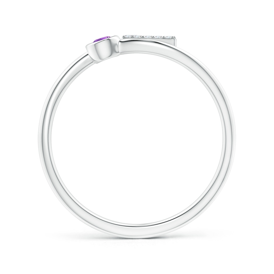 2.5mm AAAA Capital "L" Diamond Initial Ring with Bezel-Set Amethyst in White Gold side 1