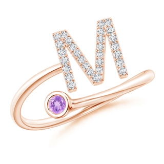 2.5mm AA Capital "M" Diamond Initial Ring with Bezel-Set Amethyst in 9K Rose Gold