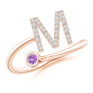 2.5mm AAA Capital "M" Diamond Initial Ring with Bezel-Set Amethyst in 9K Rose Gold