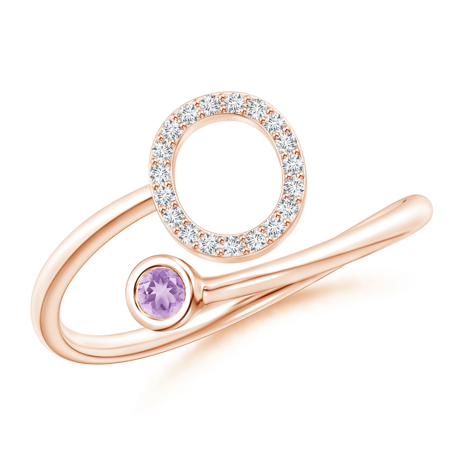 2.5mm A Capital "O" Diamond Initial Ring with Bezel-Set Amethyst in Rose Gold 