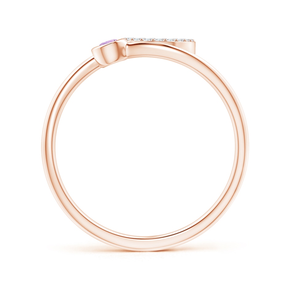 2.5mm A Capital "O" Diamond Initial Ring with Bezel-Set Amethyst in Rose Gold side 1