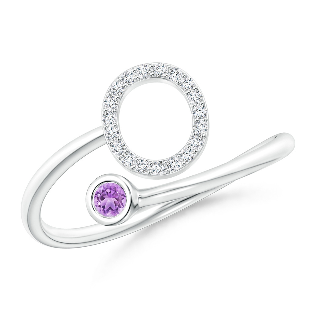 2.5mm AAA Capital "O" Diamond Initial Ring with Bezel-Set Amethyst in White Gold