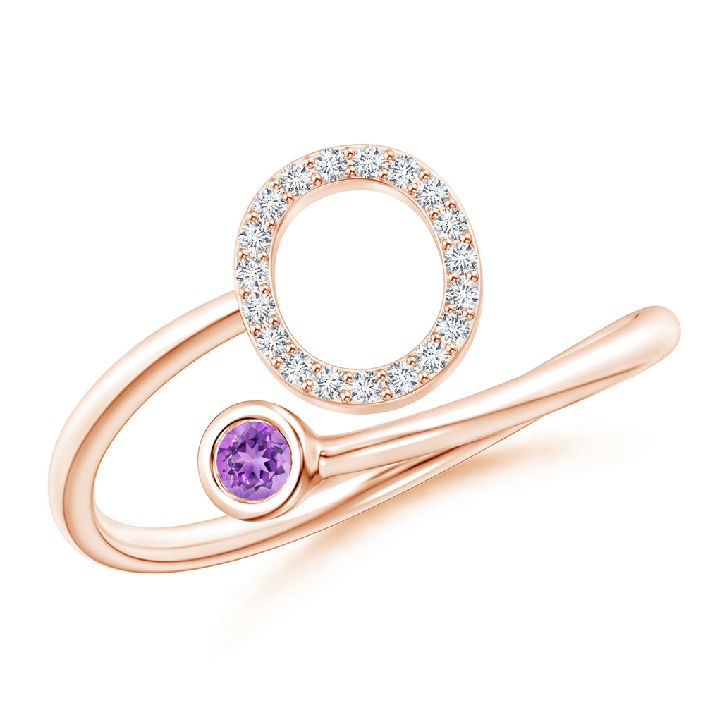 2.5mm AAAA Capital "O" Diamond Initial Ring with Bezel-Set Amethyst in Rose Gold