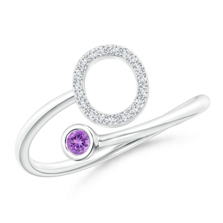2.5mm AAAA Capital "O" Diamond Initial Ring with Bezel-Set Amethyst in White Gold