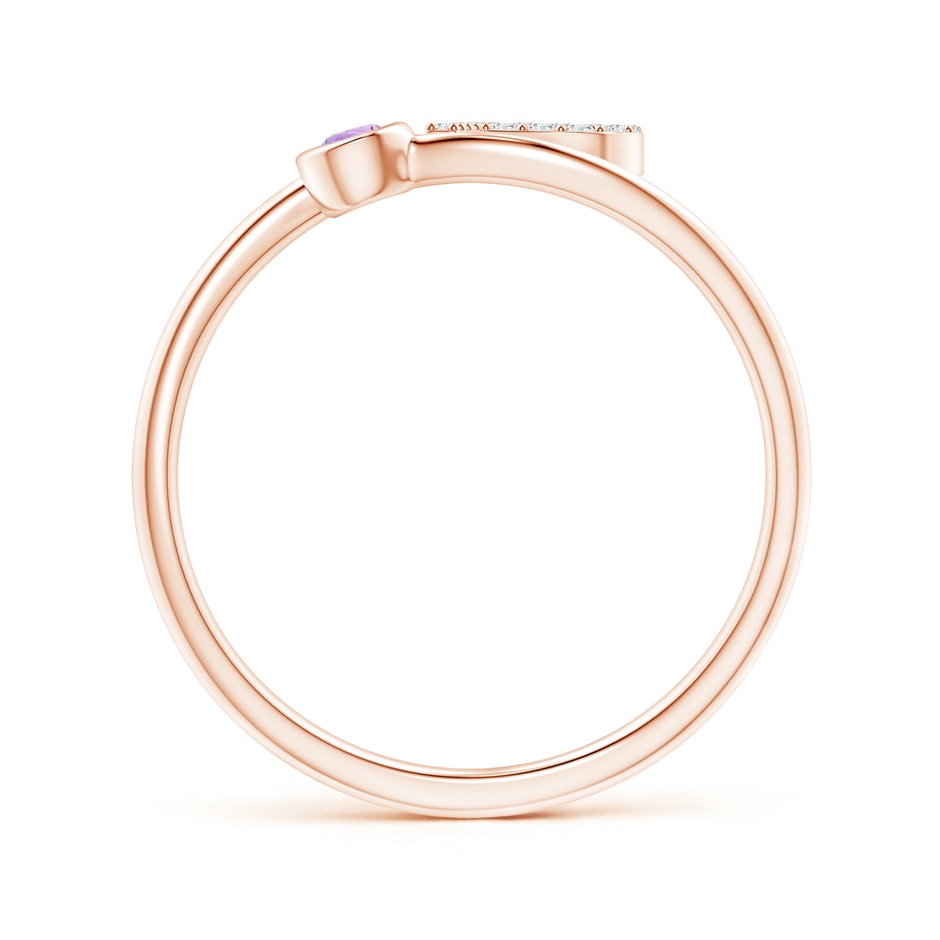 2.5mm A Capital "P" Diamond Initial Ring with Bezel-Set Amethyst in Rose Gold side 1