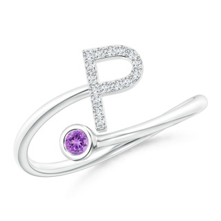 2.5mm AAAA Capital "P" Diamond Initial Ring with Bezel-Set Amethyst in White Gold