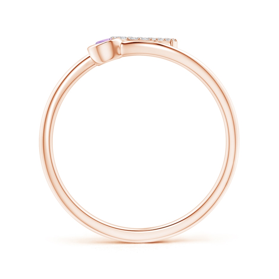 2.5mm A Capital "Q" Diamond Initial Ring with Bezel-Set Amethyst in Rose Gold side 1