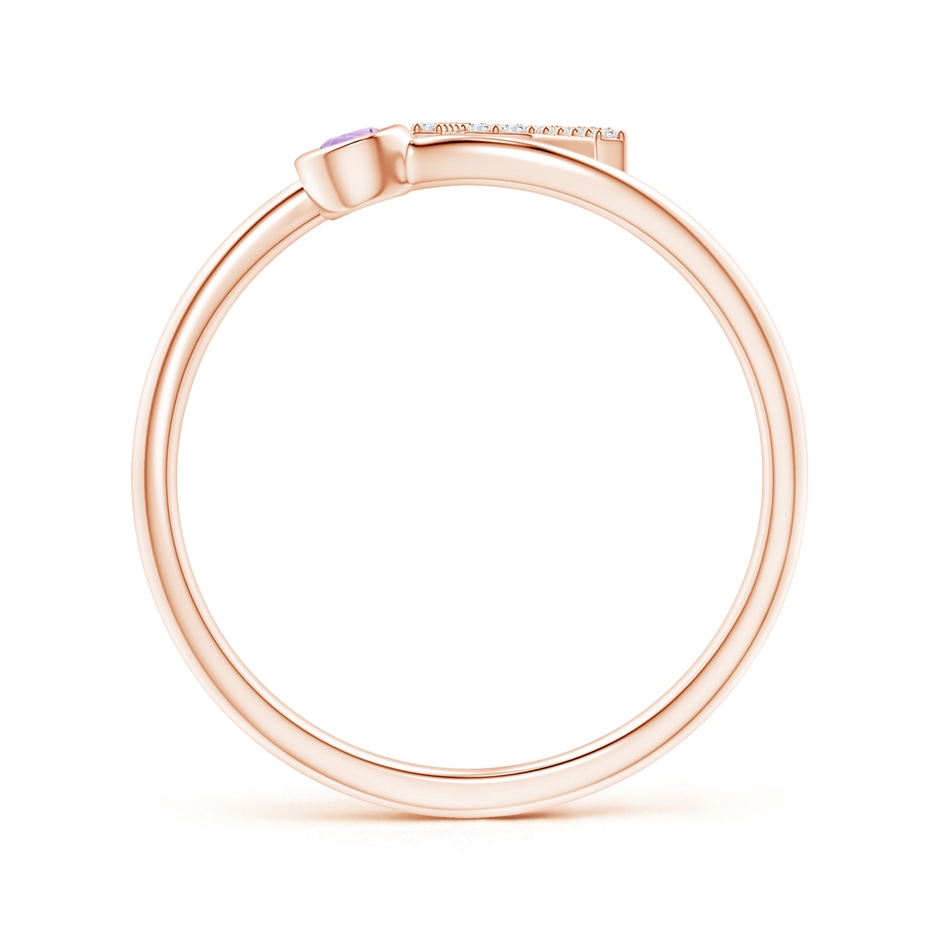 2.5mm A Capital "R" Diamond Initial Ring with Bezel-Set Amethyst in Rose Gold side 1