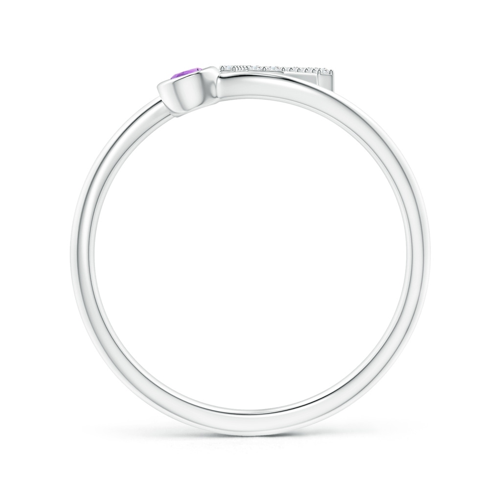 2.5mm AAA Capital "R" Diamond Initial Ring with Bezel-Set Amethyst in White Gold Side 1