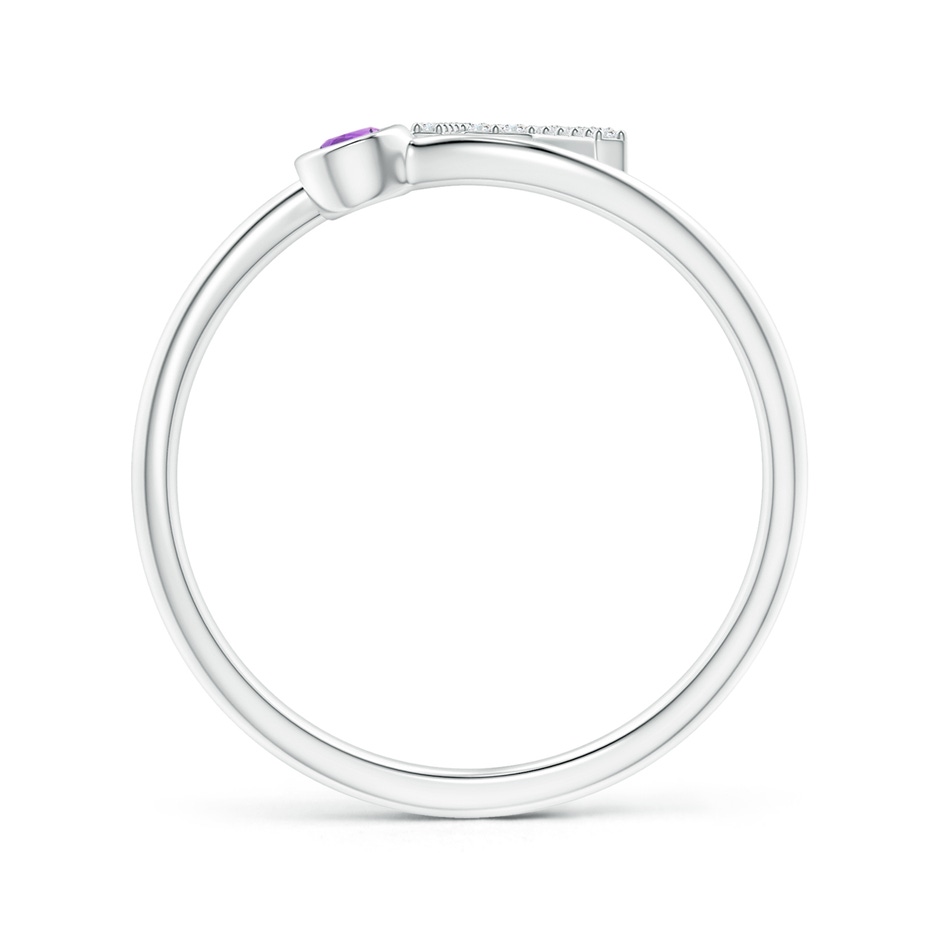 2.5mm AAAA Capital "R" Diamond Initial Ring with Bezel-Set Amethyst in White Gold side 1