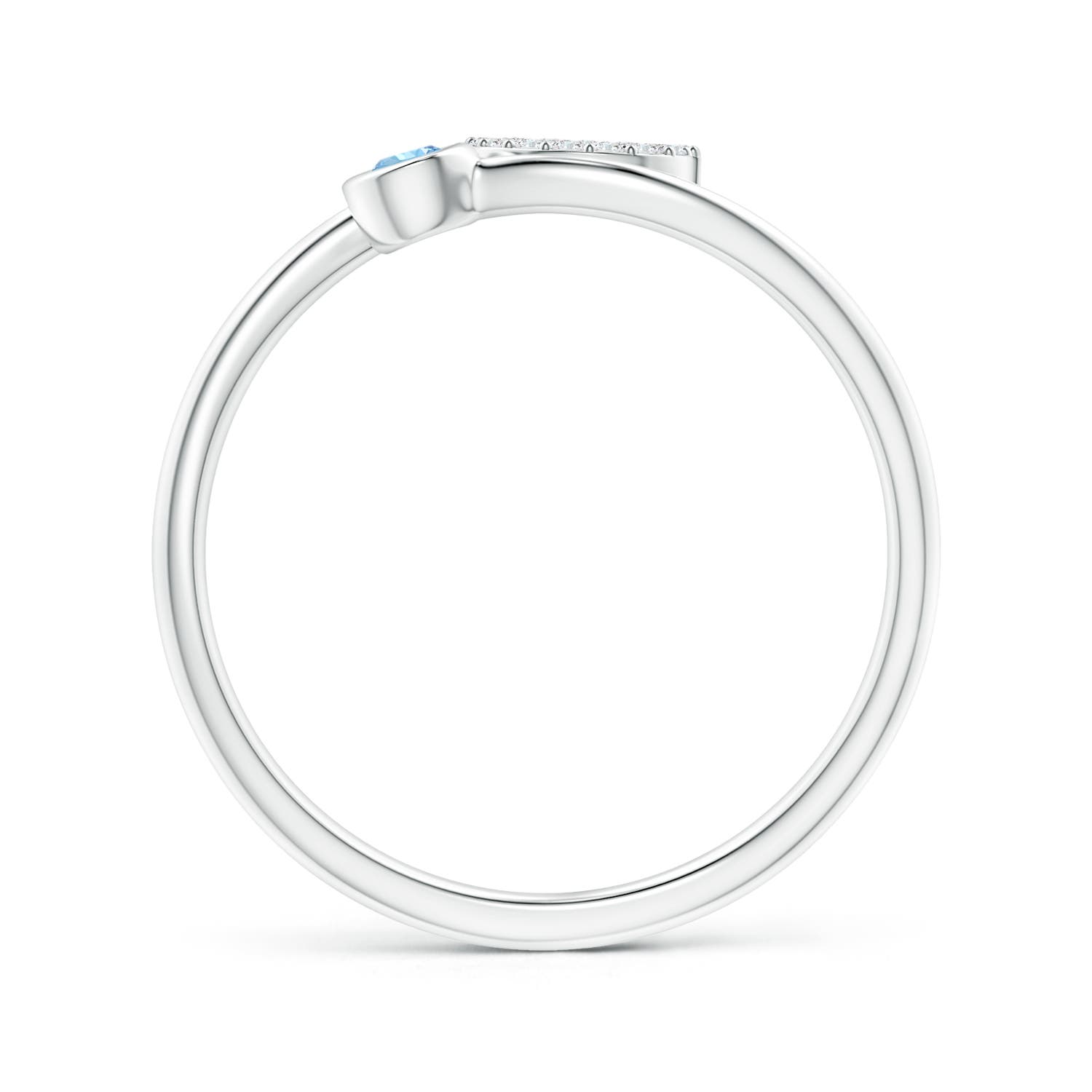 2.5mm AAAA Capital "S" Diamond Initial Ring with Bezel-Set Aquamarine in 18K White Gold - side 2