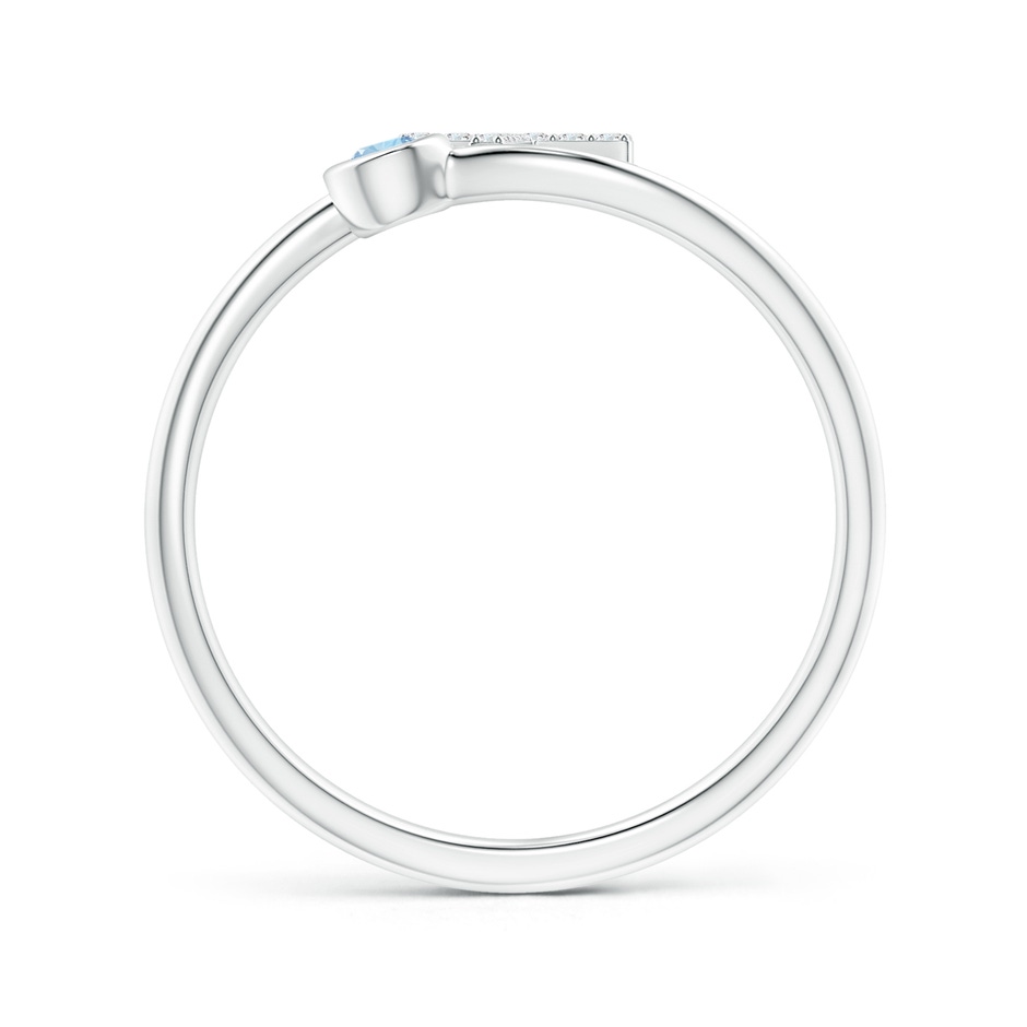 2.5mm AAA Capital "T" Diamond Initial Ring with Bezel-Set Aquamarine in White Gold side 1