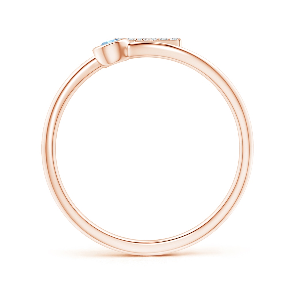 2.5mm AAAA Capital "T" Diamond Initial Ring with Bezel-Set Aquamarine in Rose Gold Side 1