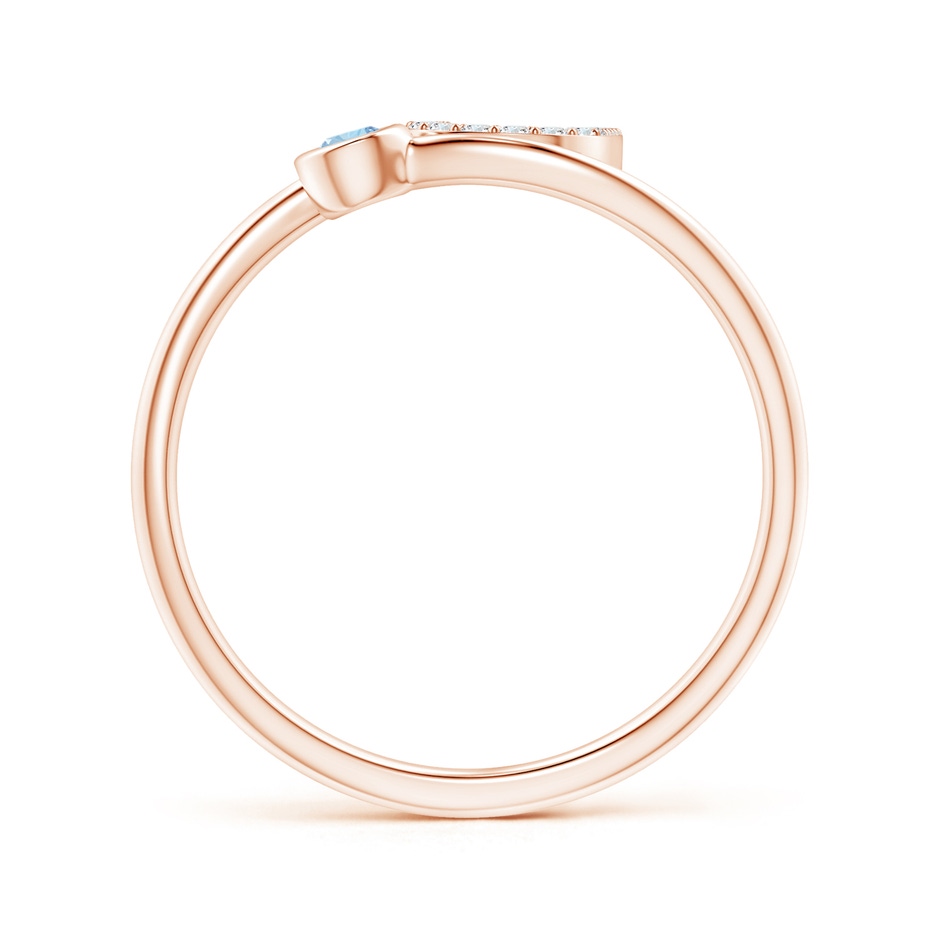 2.5mm AAA Capital "U" Diamond Initial Ring with Bezel-Set Aquamarine in Rose Gold side 1