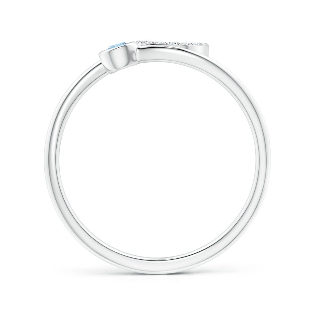 2.5mm AAA Capital "U" Diamond Initial Ring with Bezel-Set Aquamarine in White Gold Side 1