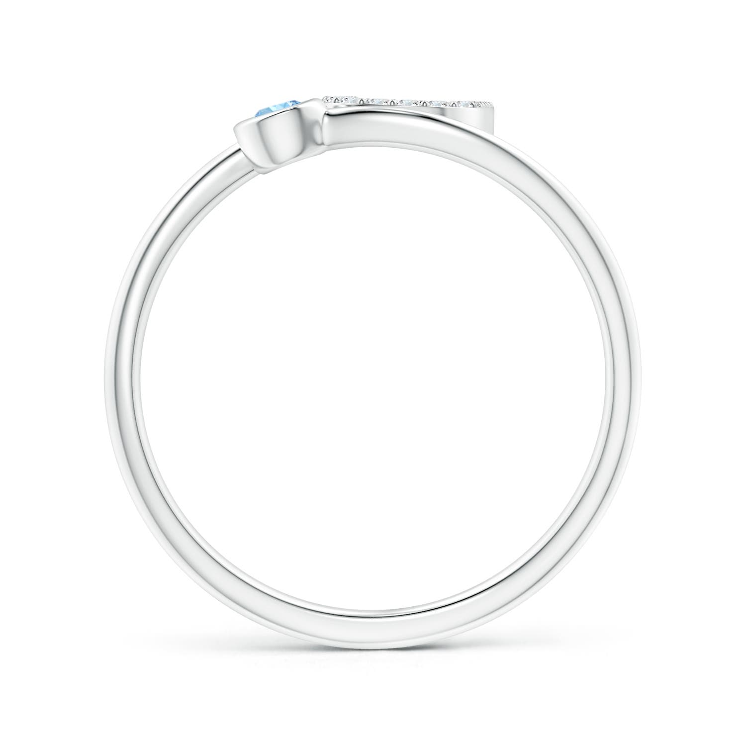 2.5mm AAAA Capital "U" Diamond Initial Ring with Bezel-Set Aquamarine in 18K White Gold - side 2
