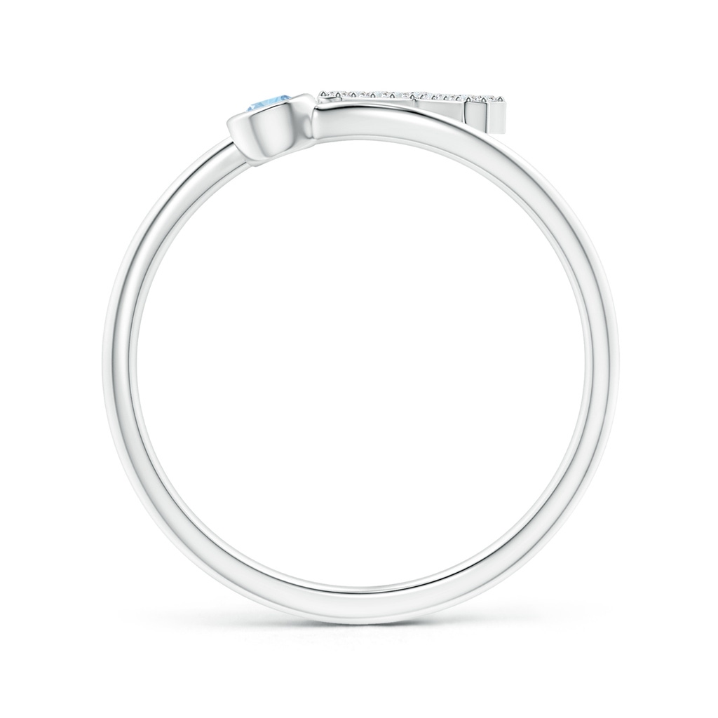 2.5mm AAA Capital "X" Diamond Initial Ring with Bezel-Set Aquamarine in White Gold Side 1