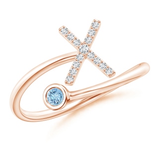 2.5mm AAAA Capital "X" Diamond Initial Ring with Bezel-Set Aquamarine in Rose Gold