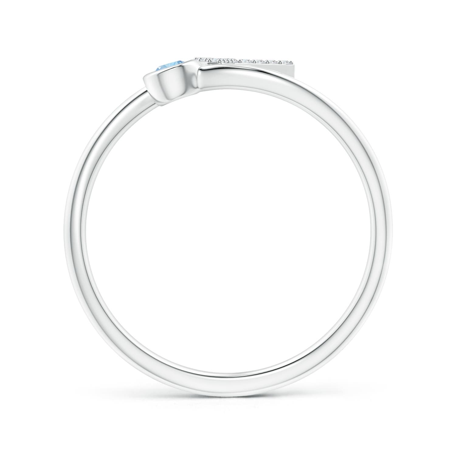 2.5mm AAA Capital "Y" Diamond Initial Ring with Bezel-Set Aquamarine in 18K White Gold - side 2