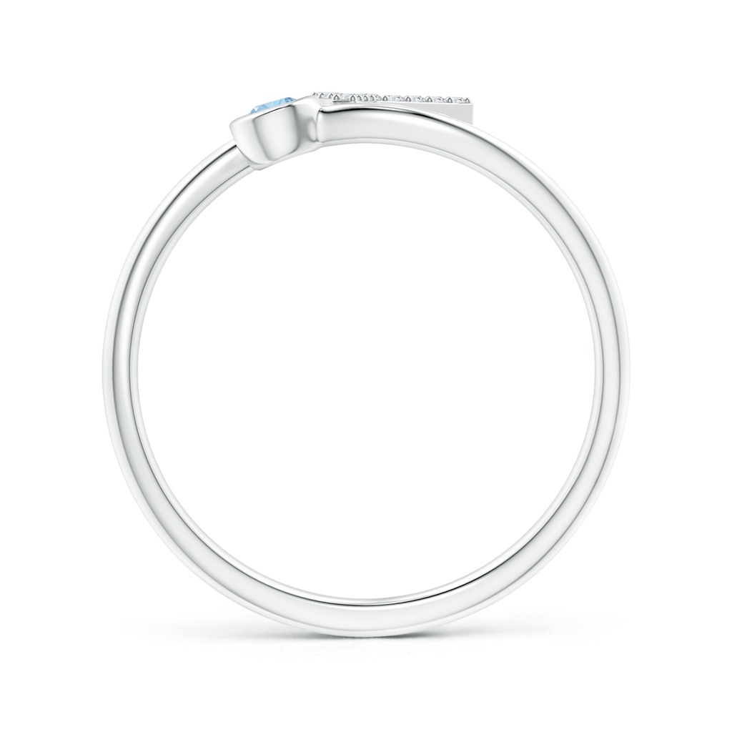 2.5mm AAA Capital "Y" Diamond Initial Ring with Bezel-Set Aquamarine in White Gold Side 1