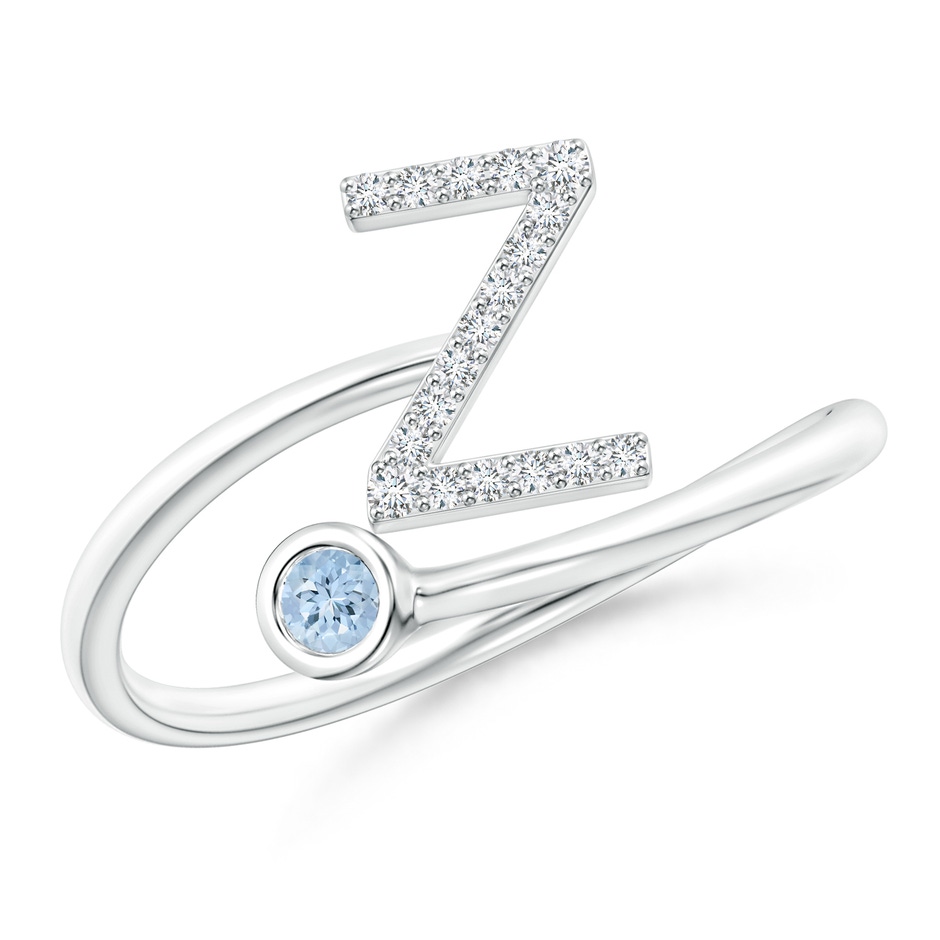 2.5mm AA Capital "Z" Diamond Initial Ring with Bezel-Set Aquamarine in White Gold 