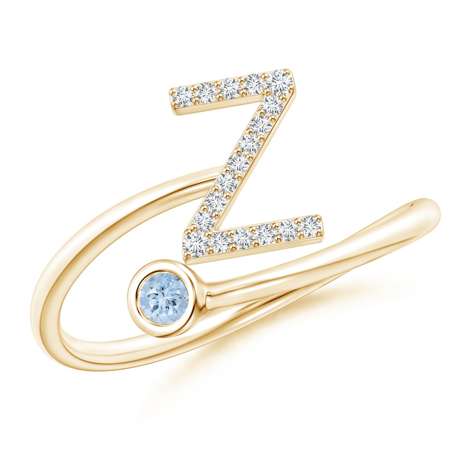 2.5mm AA Capital "Z" Diamond Initial Ring with Bezel-Set Aquamarine in Yellow Gold 