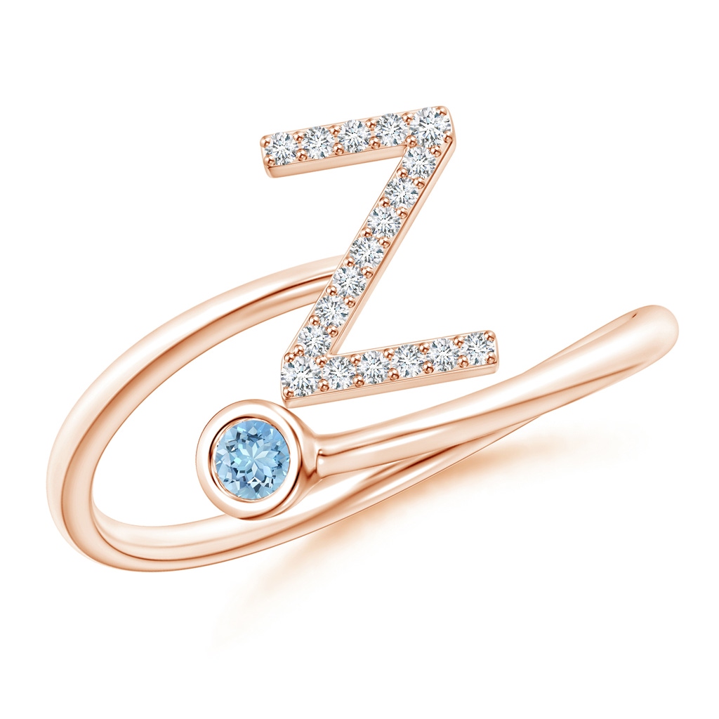 2.5mm AAAA Capital "Z" Diamond Initial Ring with Bezel-Set Aquamarine in Rose Gold