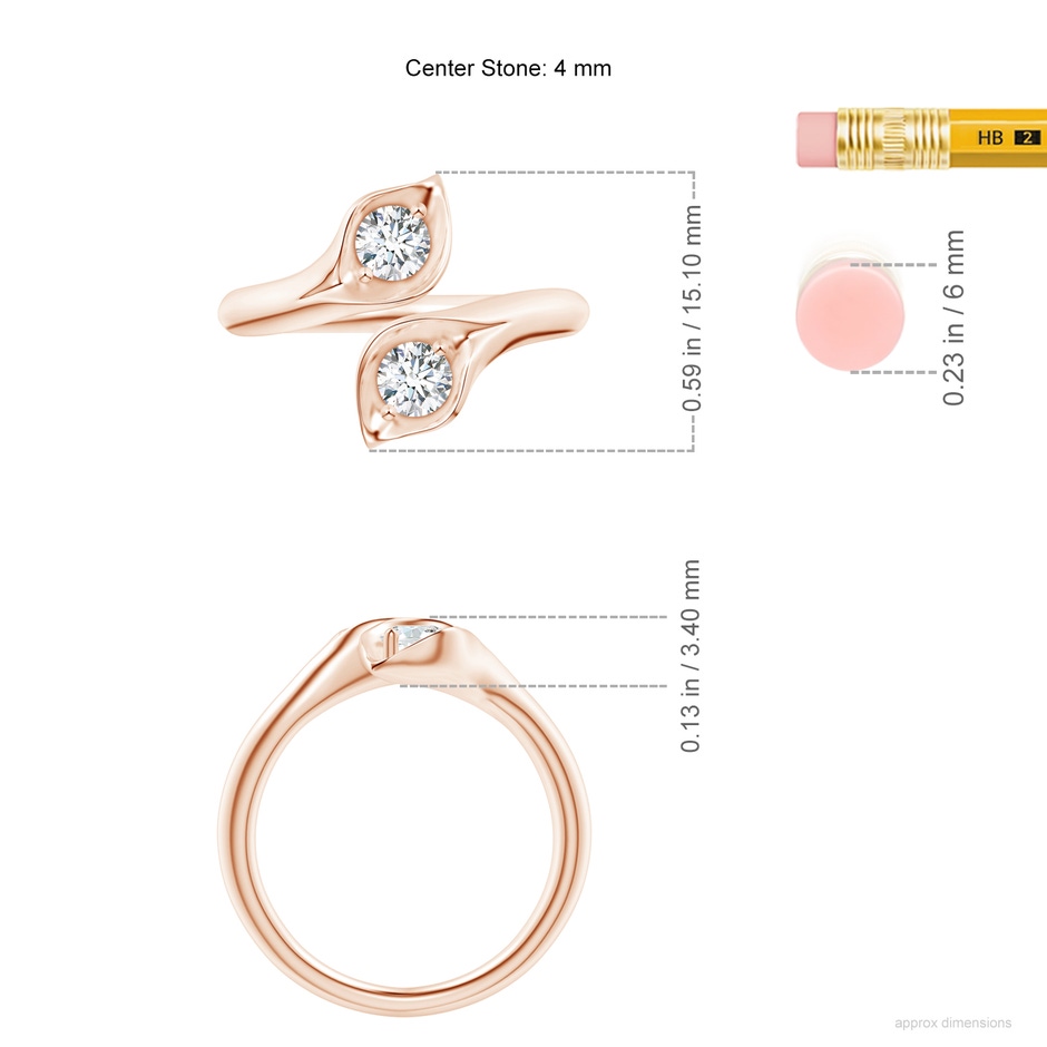 4mm GVS2 Calla Lily Two Stone Diamond Ring in Rose Gold ruler