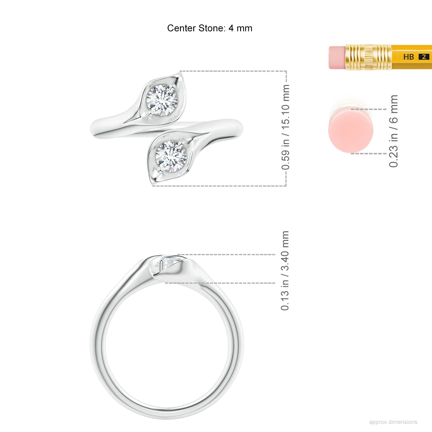 4mm GVS2 Calla Lily Two Stone Diamond Ring in White Gold - ruler
