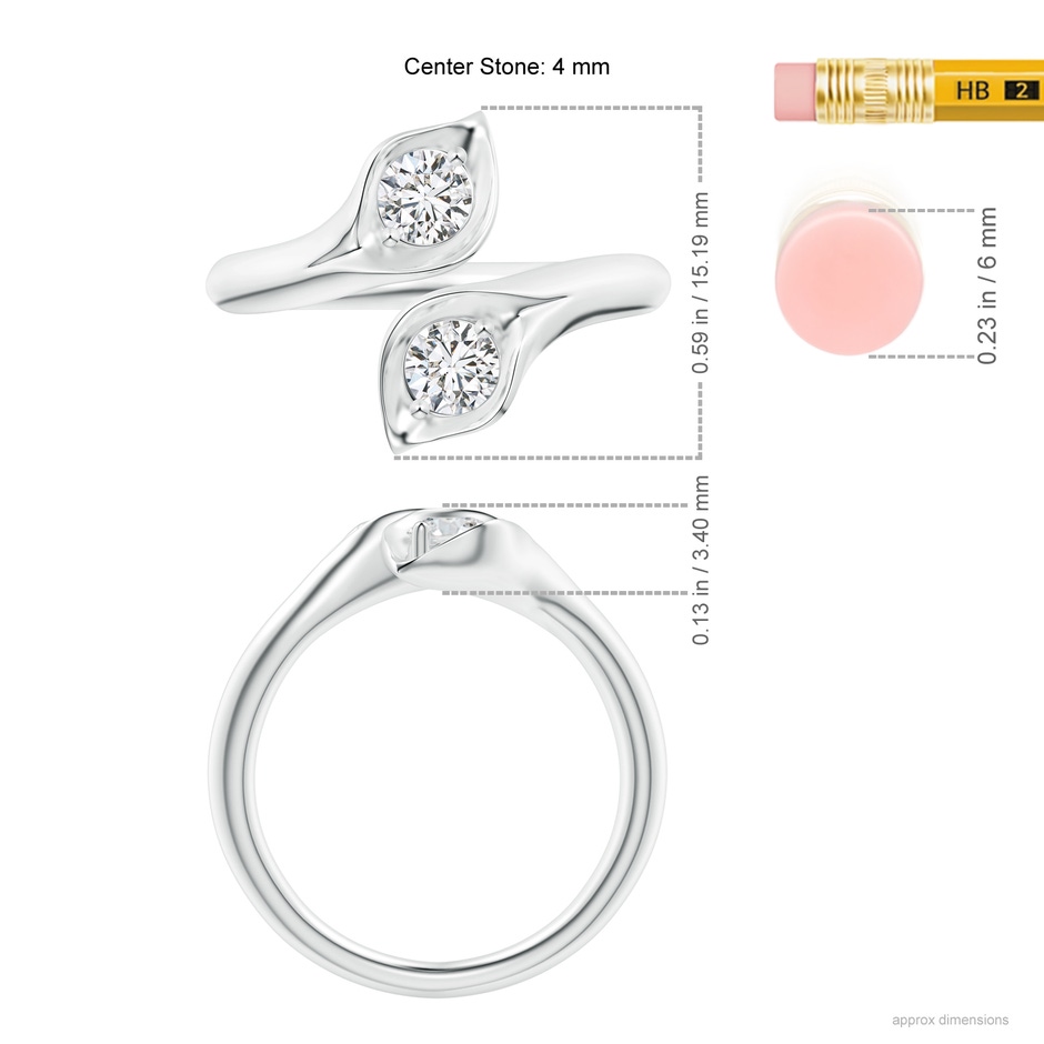 4mm HSI2 Calla Lily Two Stone Diamond Ring in White Gold Ruler
