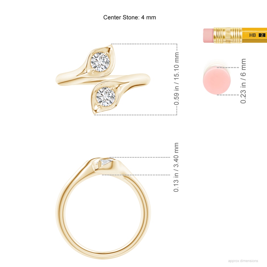 4mm HSI2 Calla Lily Two Stone Diamond Ring in Yellow Gold ruler